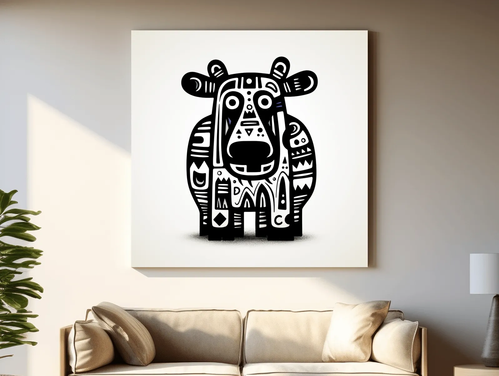 Tribal Folk Art Moose Illustration - Quirky Black And White Wildlife Wall Art