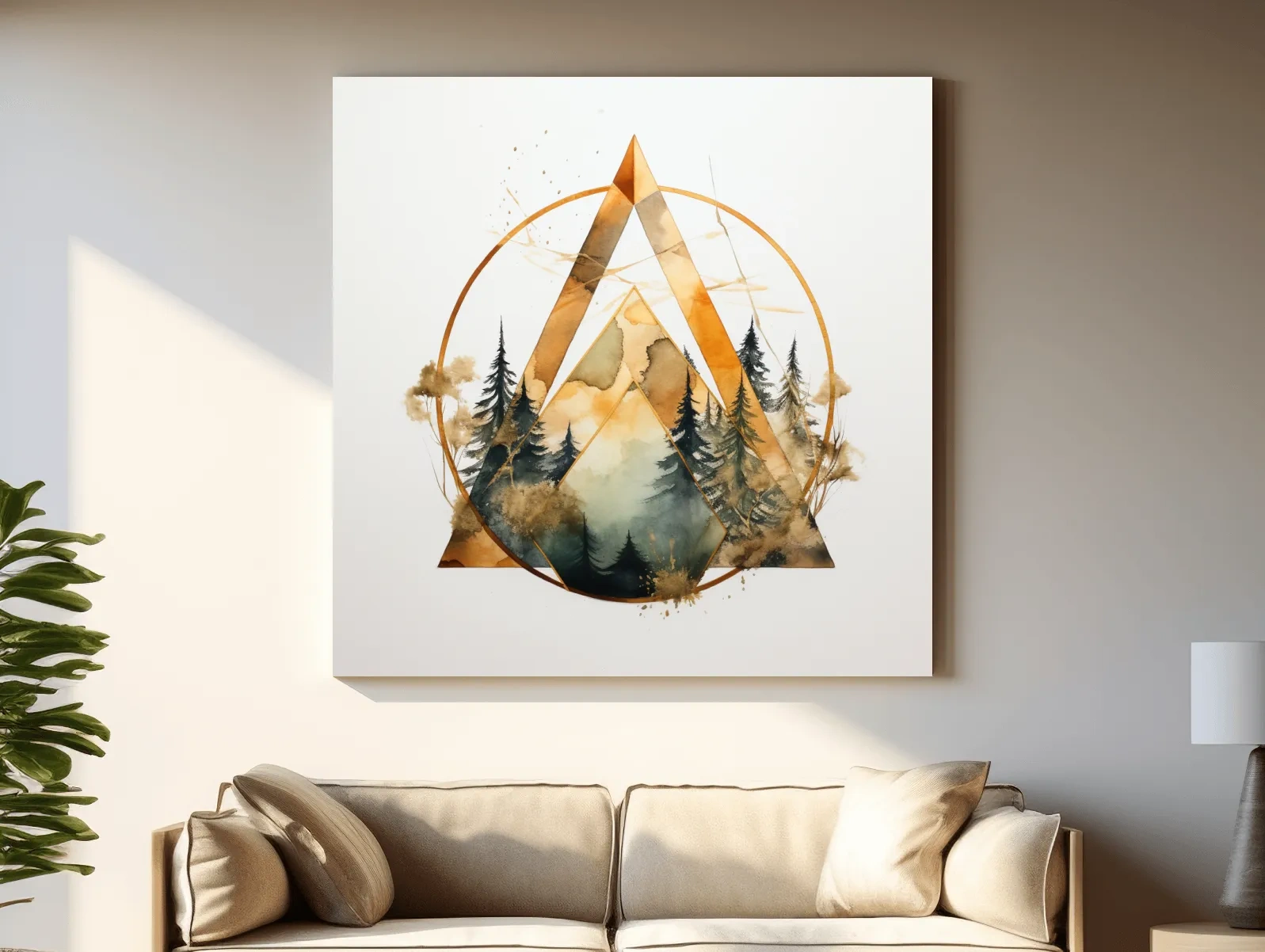 Geometric Watercolor Mountain Pine Forest - Modern Minimalist Nature Wall Art