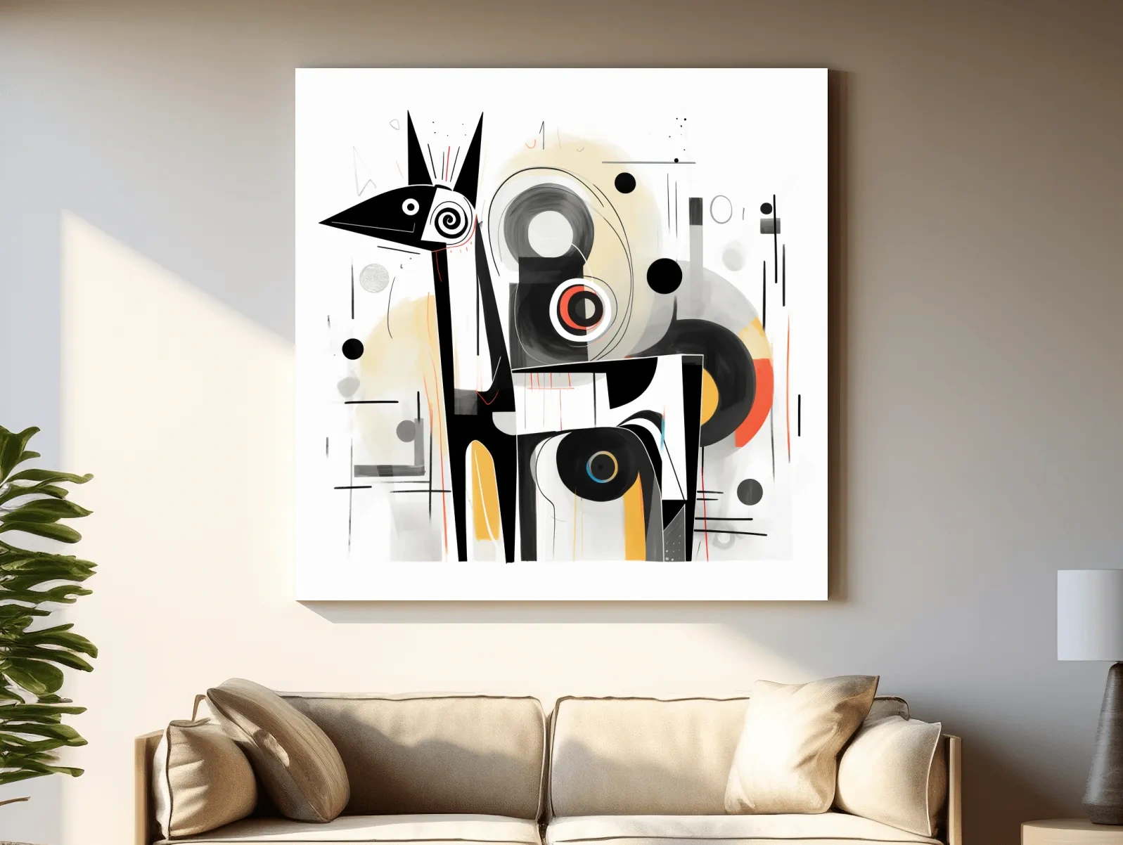 Abstract mid-century style painting of a geometric deer