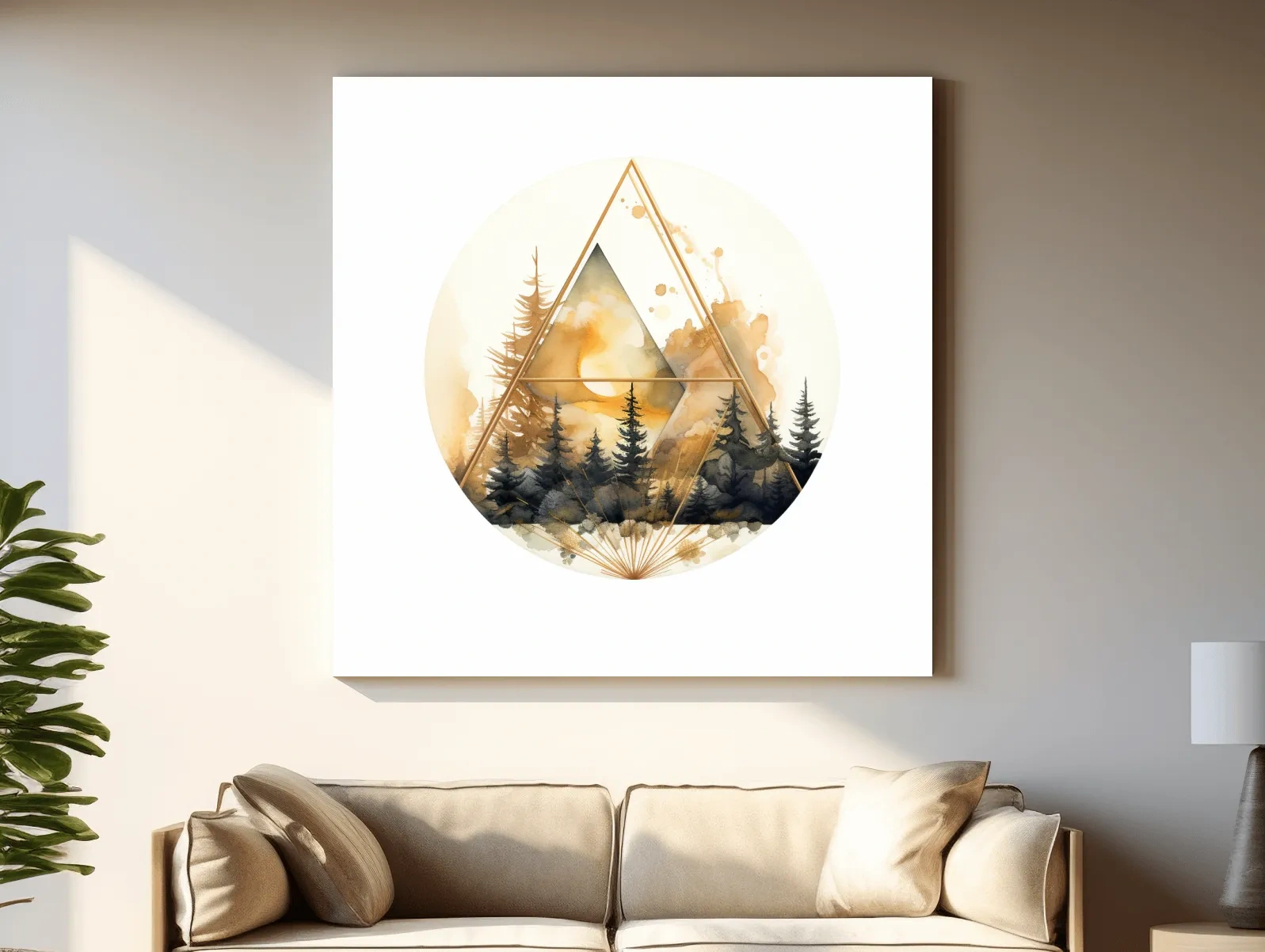 Elegent Geometric Watercolor Mountain Forest - Modern Rustic Landscape Wall Art