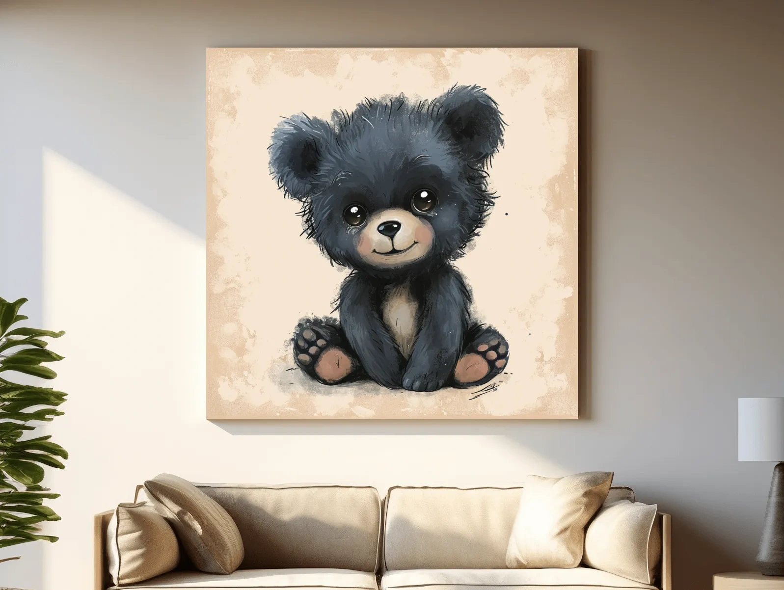 Cute Baby Bear Cub Painting - Whimsical Nursery Animal Wall Art