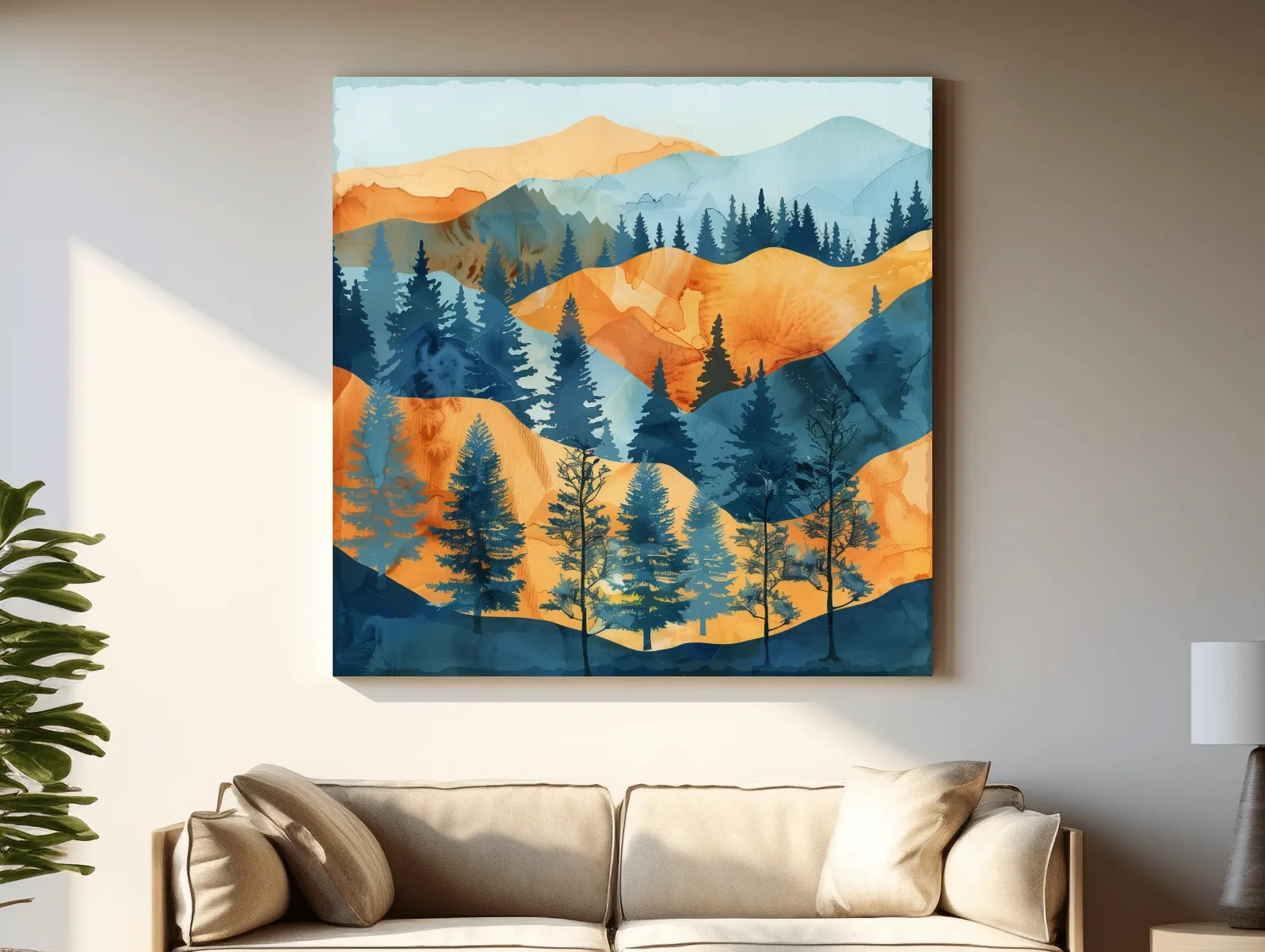 Abstract Alpine Mountain Forest Landscape - Modern Watercolor Style Wall Art
