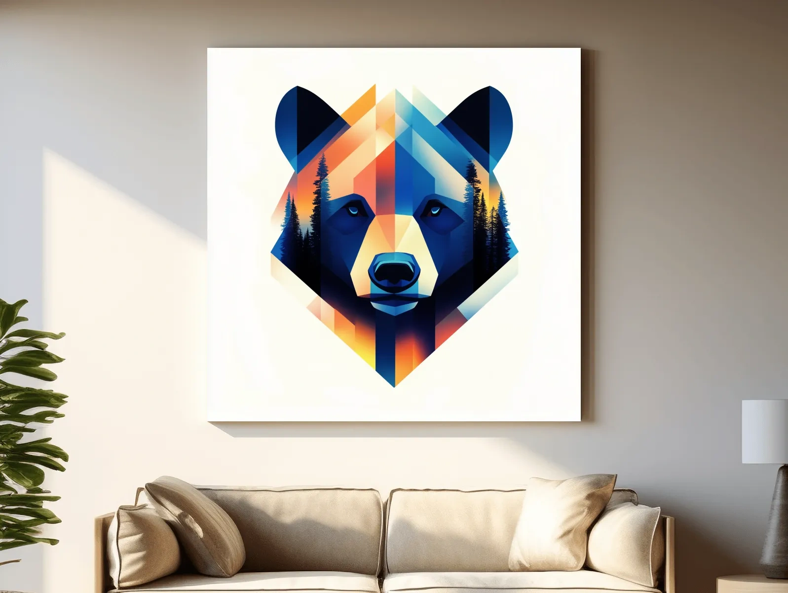 Colorful Geometric Grizzly Bear Forest Portrait - Modern Wildlife Wall Art