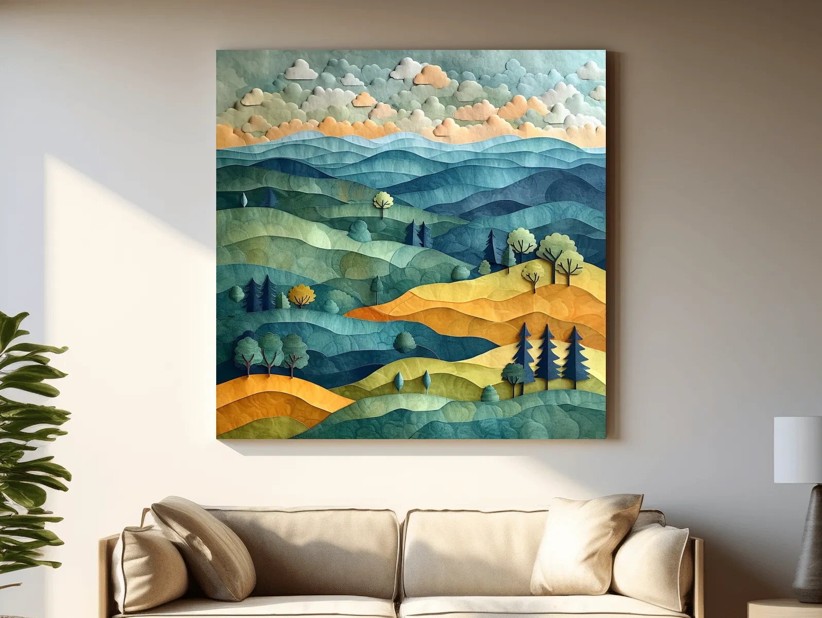 Layered Paper Cut Mountain Landscape - Mixed Media Forest Wall Art