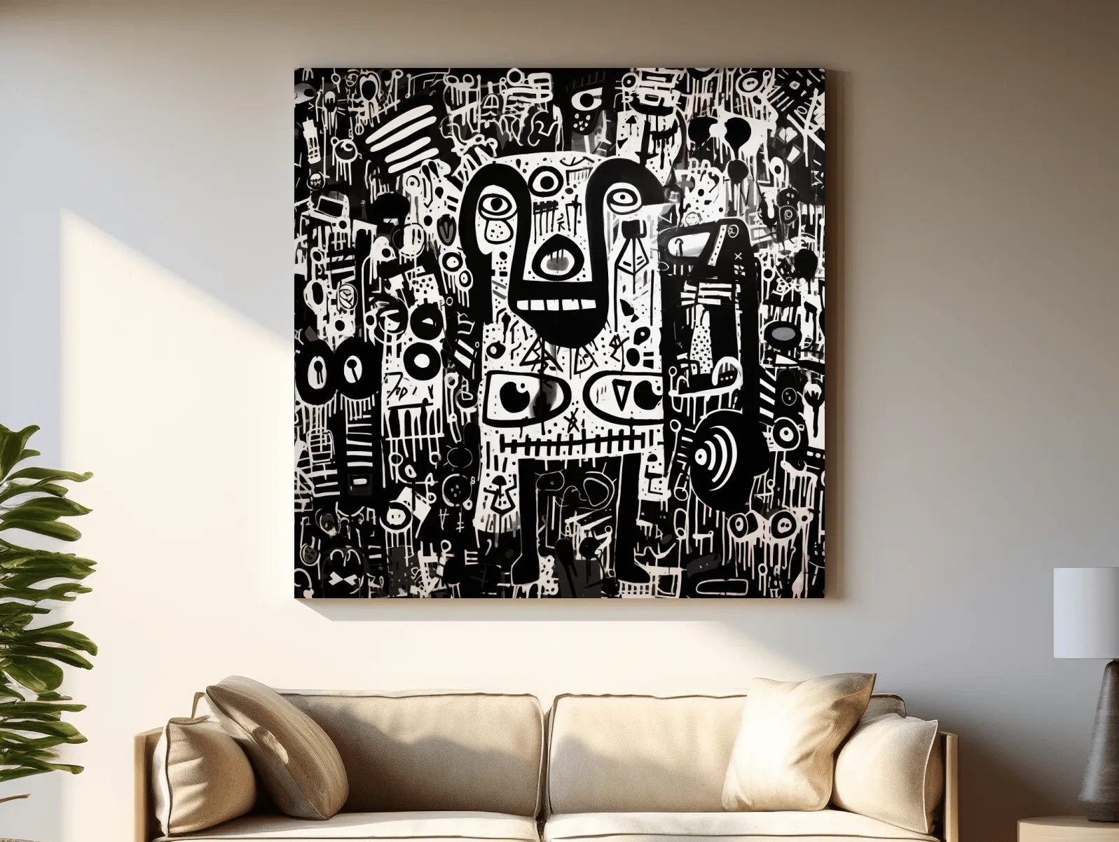 Black And White Abstract Graffiti Bear - Urban Street Art Wall Artwork