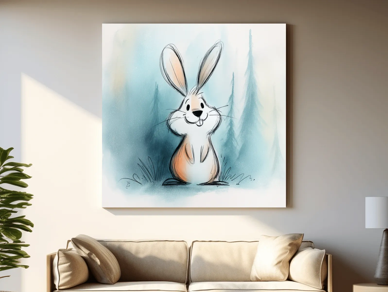 Cute Watercolor Bunny Illustration - Whimsical Woodland Nursery Wall Art