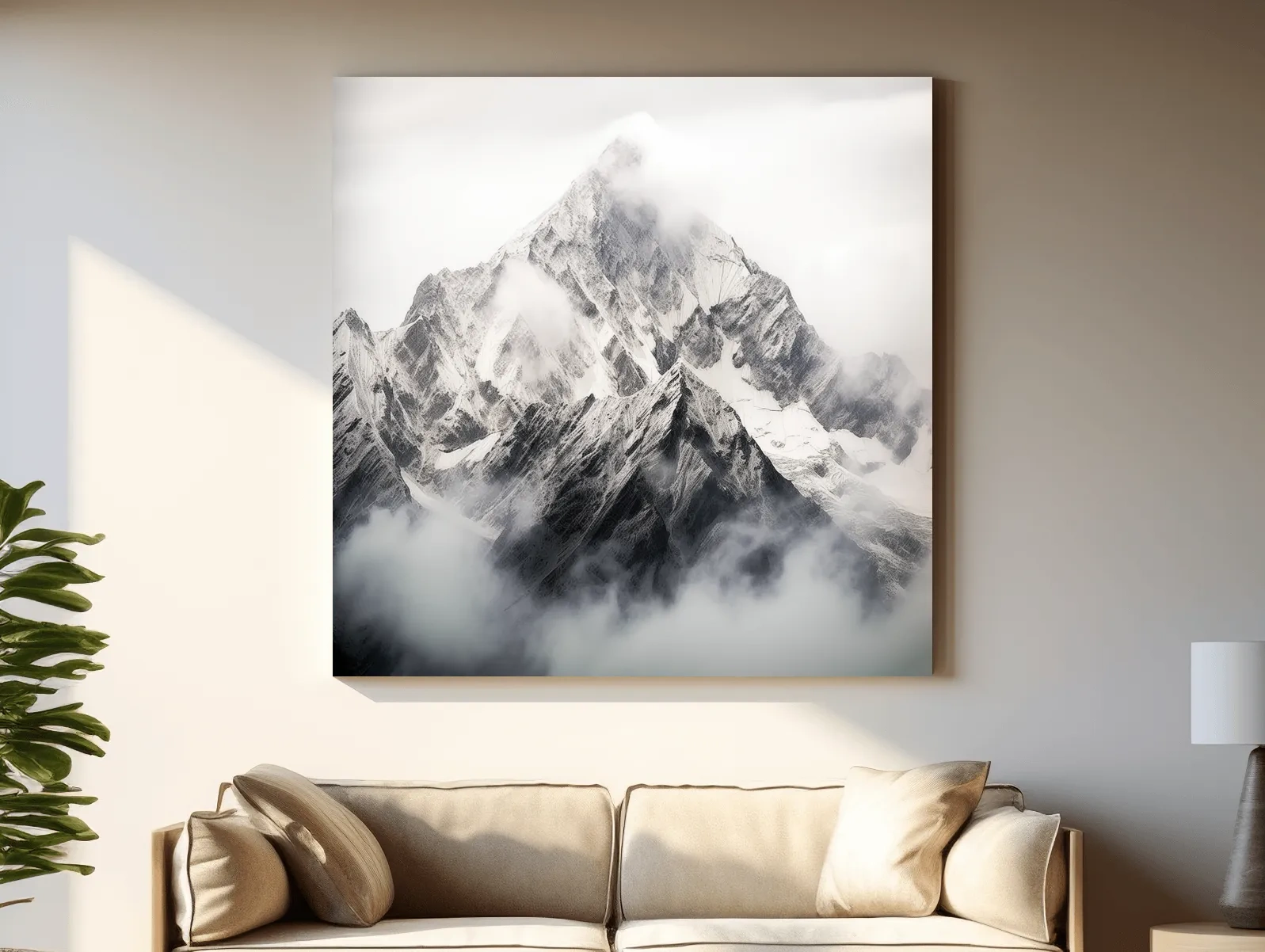 Snowcapped Alpine Peak Photography - Monochrome Mountain Wall Art