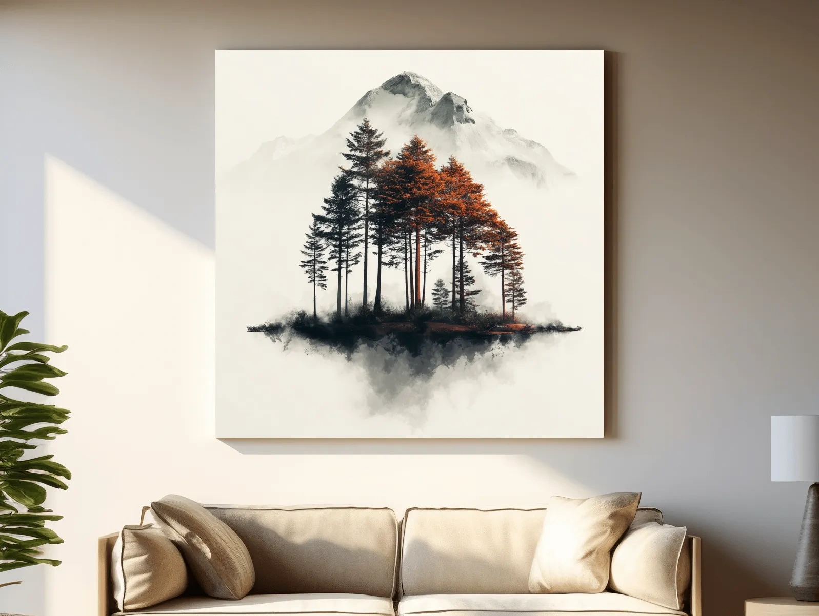 Misty Mountain Pine Forest Watercolor - Autumn Landscape Wall Art