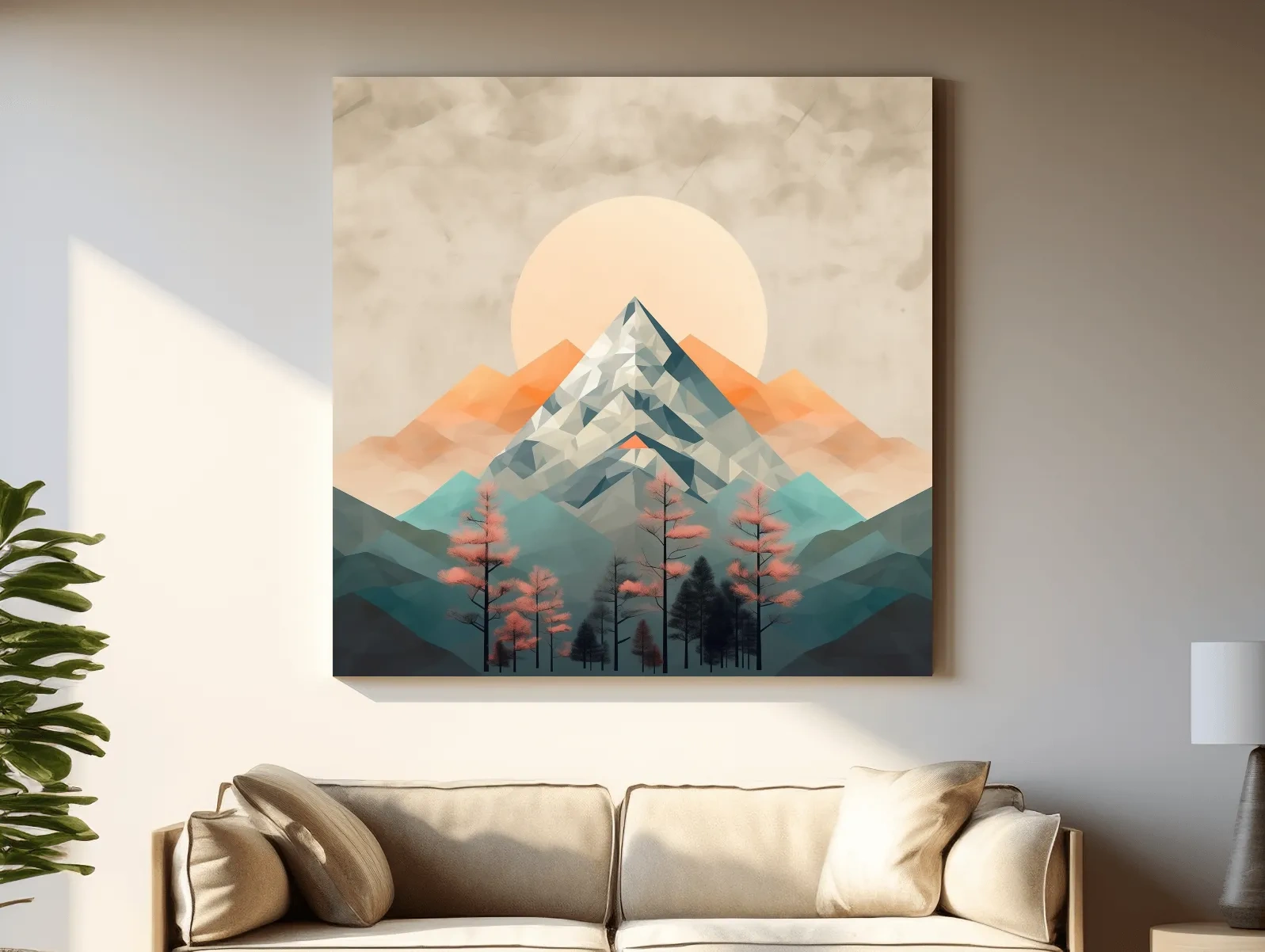 Minimalist Alpine Mountain Sunrise Artwork - Modern Landscape Wall Art