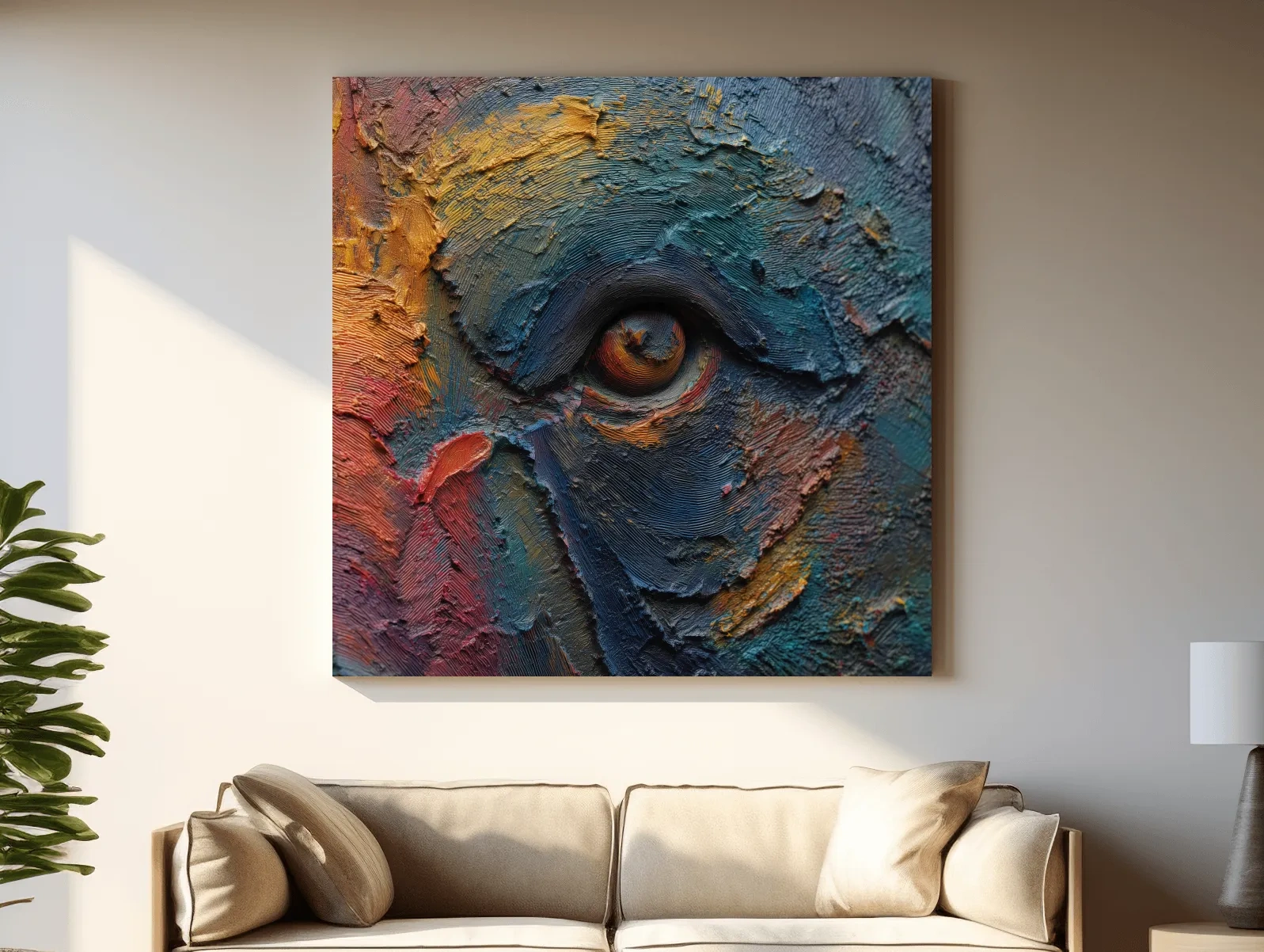 Abstract Bear Eye Impasto Style Artwork - Bold Colorful Wildlife Wall Art