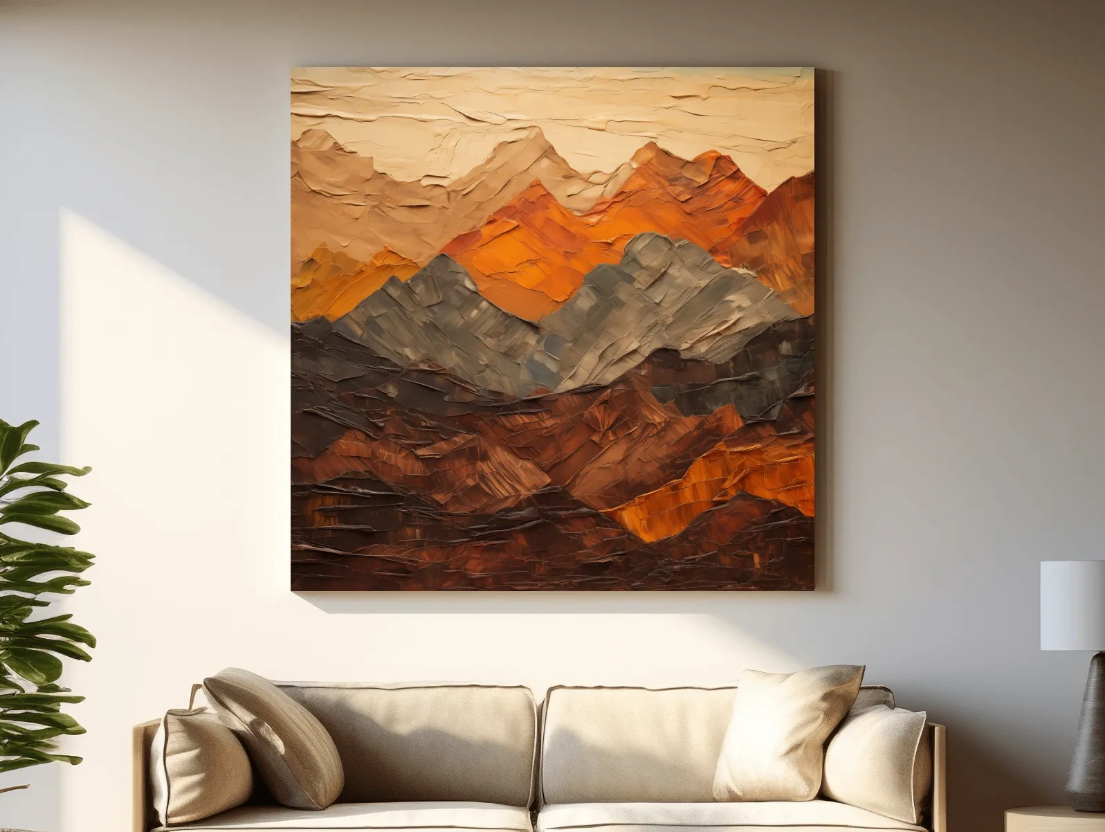 Textured Impasto Style Mountain Range - Rustic Earthy Abstract Wall Art