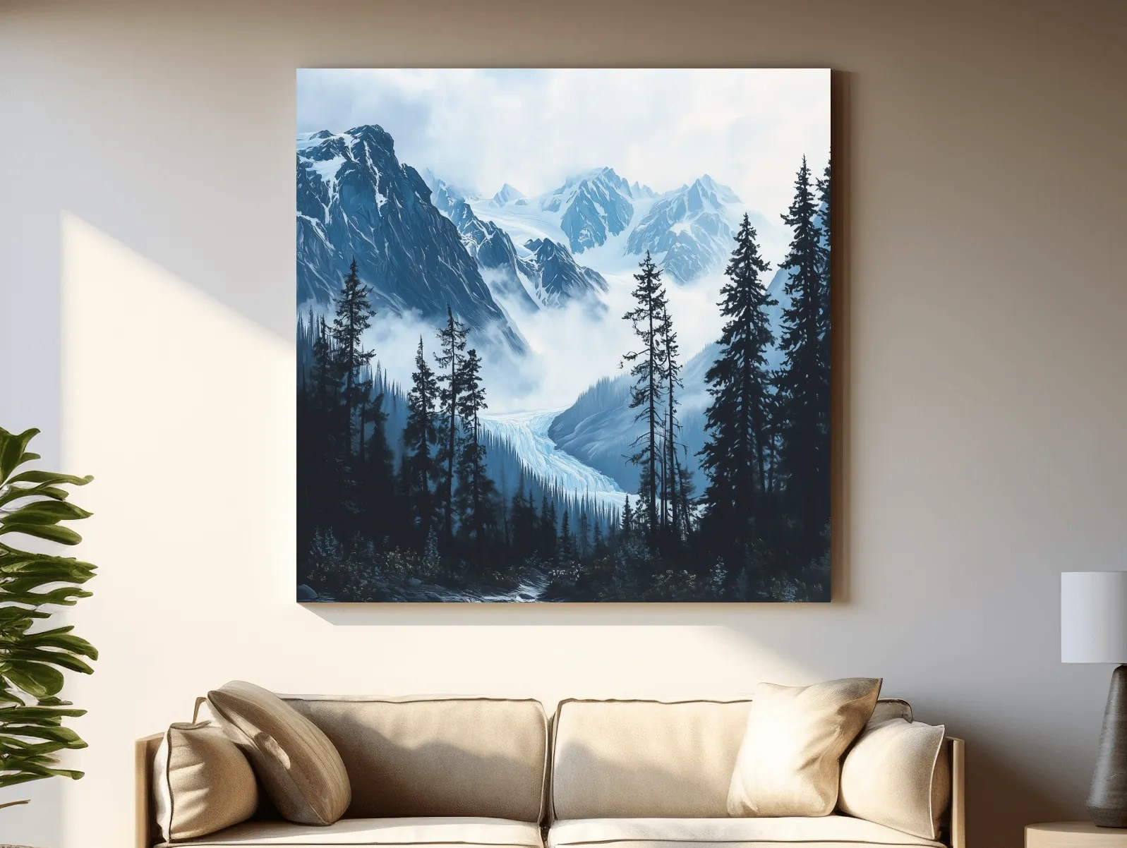 Misty Alpine Glacier Valley Landscape - Moody Mountain Forest Wall Art