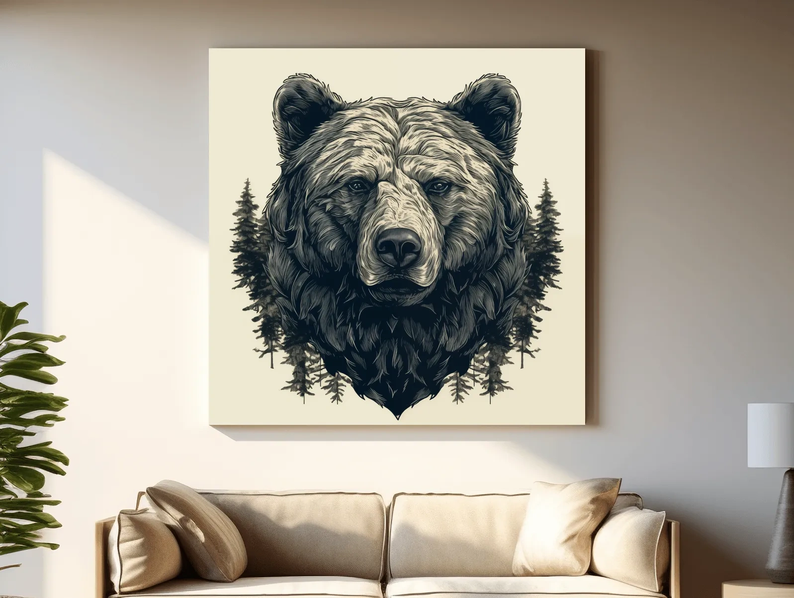 Grizzly Bear Portrait Illustration Artwork - Vintage Wilderness Forest Wall Art