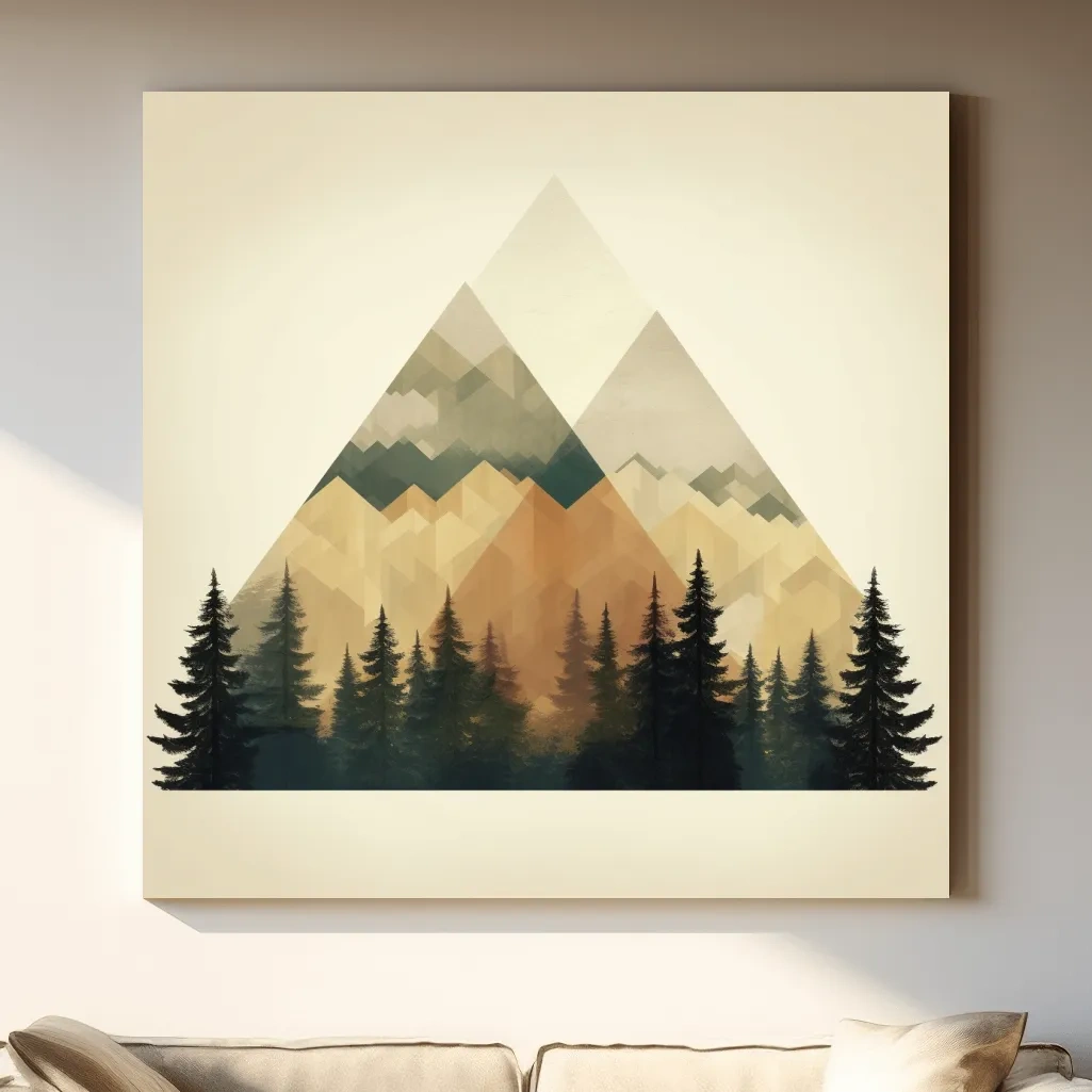 Geometric Mountain Peaks With Pine Forest - Minimalist Scandinavian Alpine Artwork
