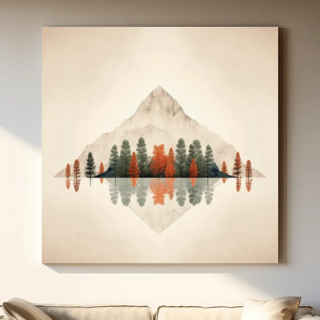 Minimal mountain art, treeline forest in fall