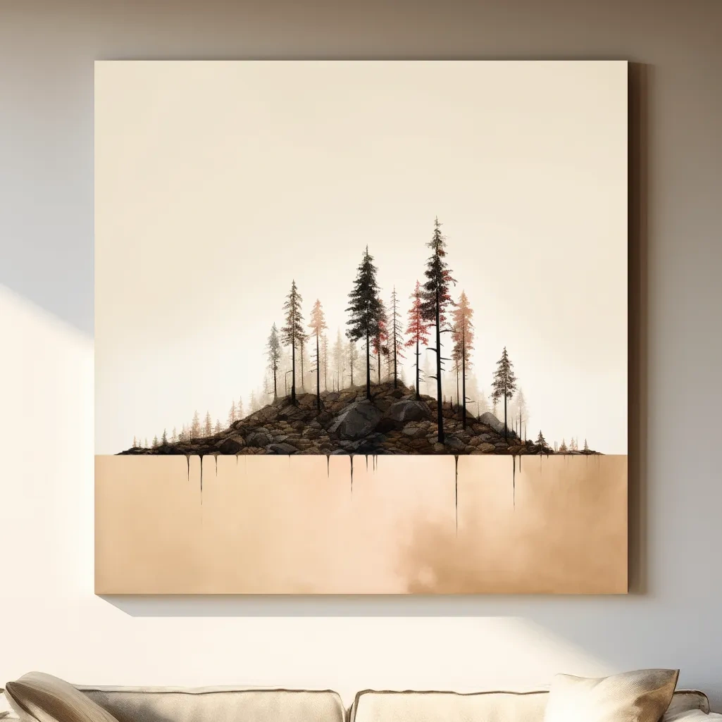 Minimalist Pine Forest Lake Illustration - Scandinavian Landscape Artwork