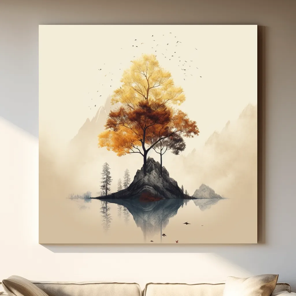 Minimal art, tree growing from rock