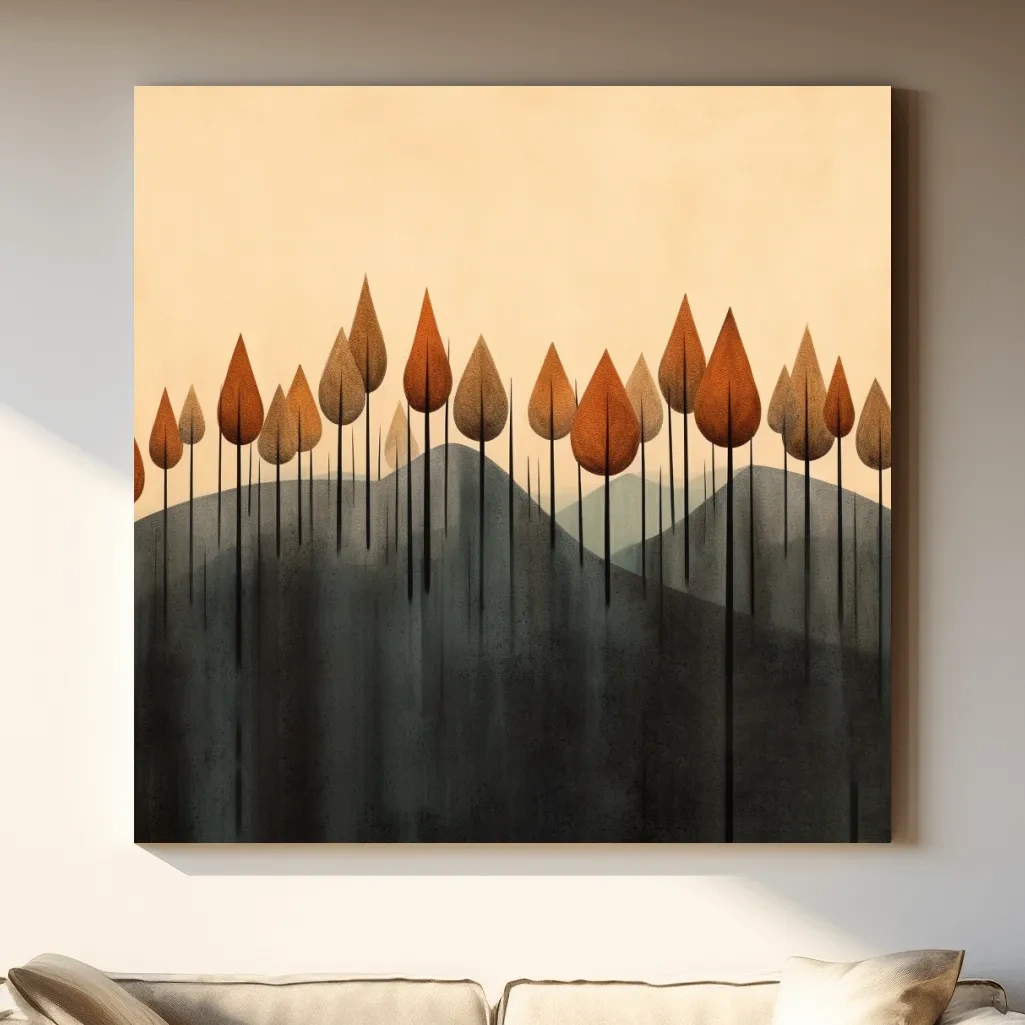 Minimal abstract art, a line of autumn trees