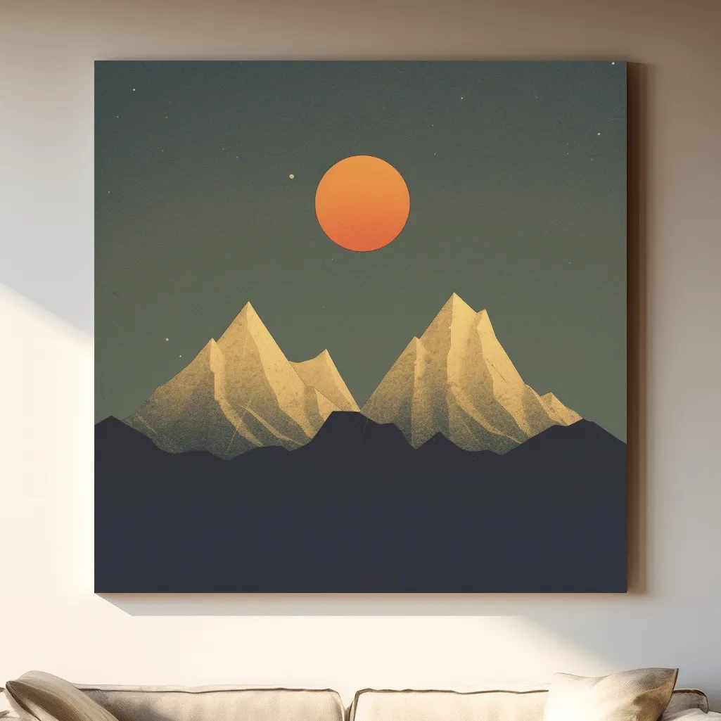 Minimalist Alpine Mountain Sunset - Mid Century Landscape Wall Art