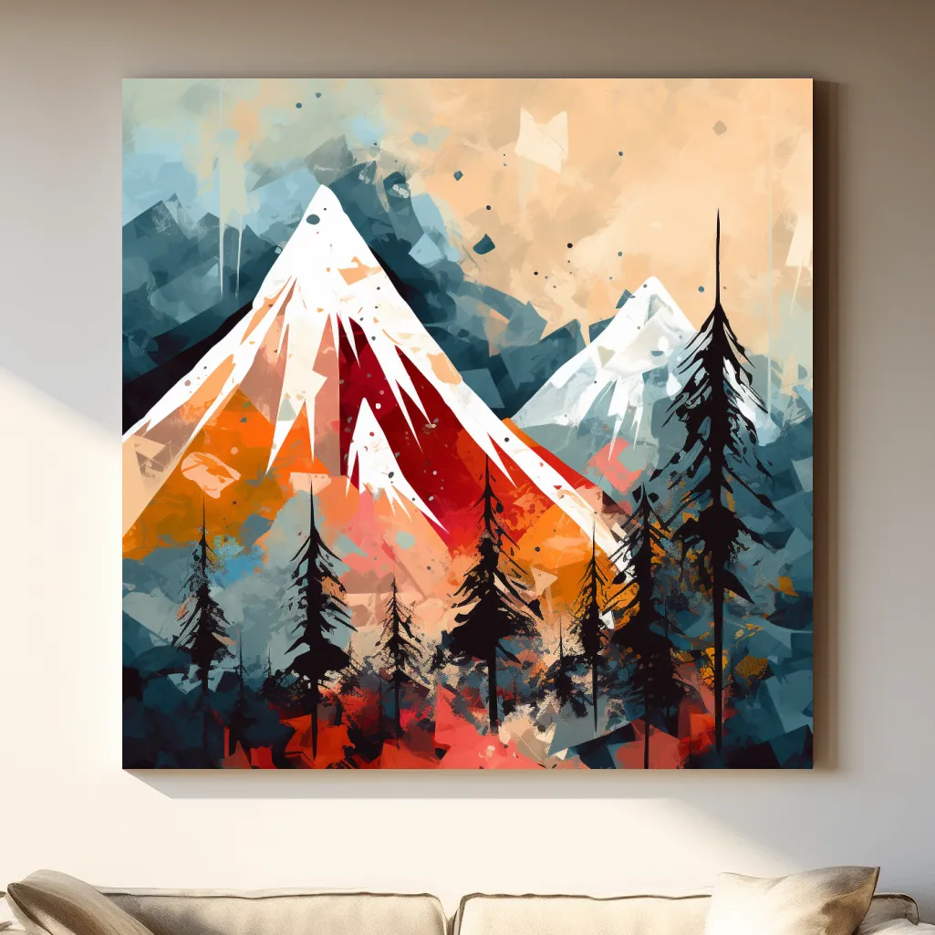 Rustic abstract painting of a mountain