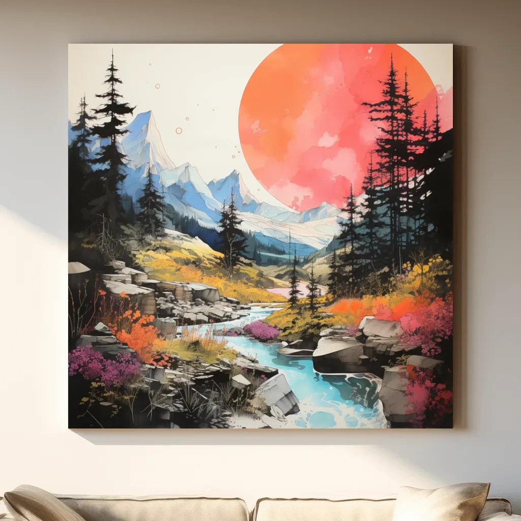 Colourful alpine sunset artwork
