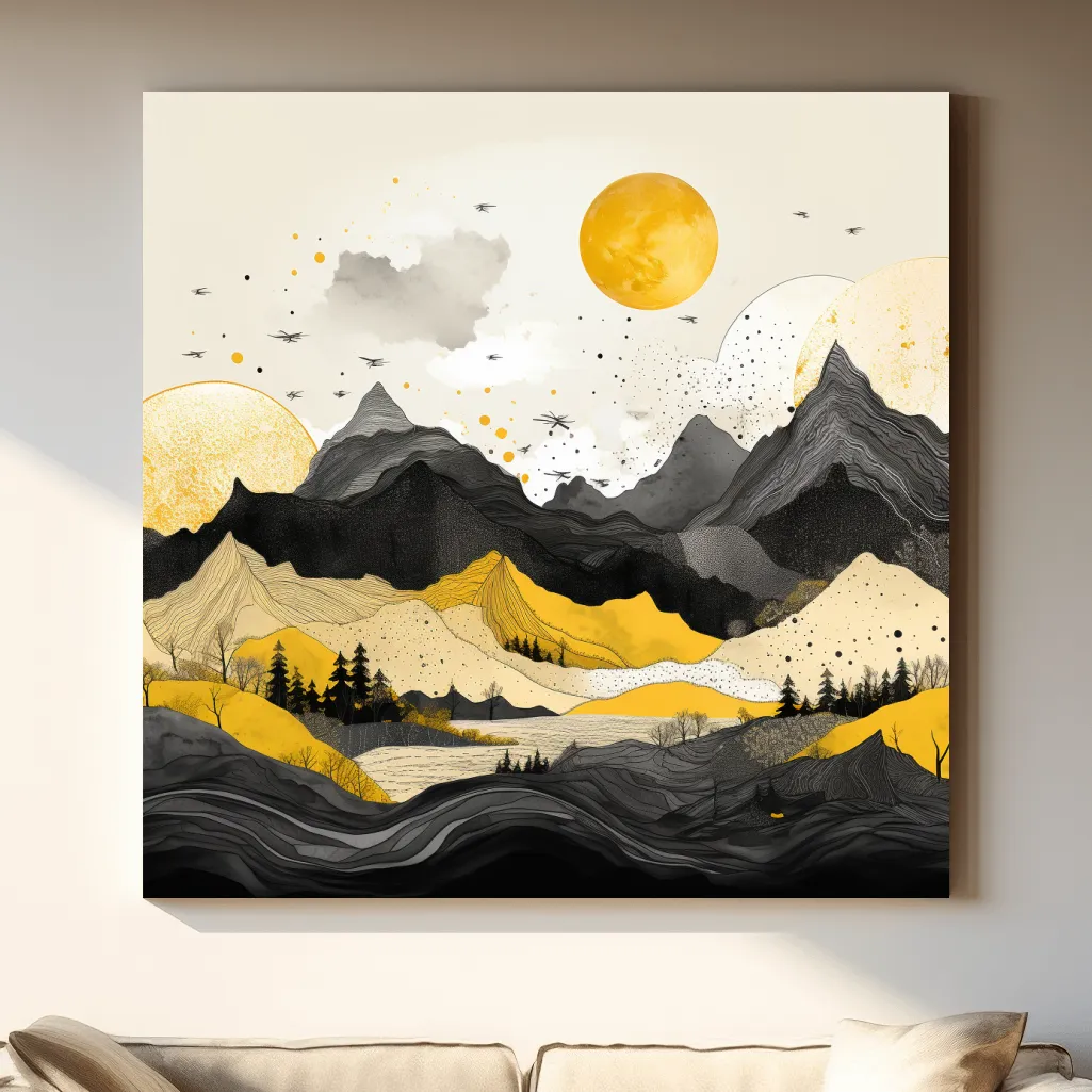Bold lines mountain illustration, yellow and black