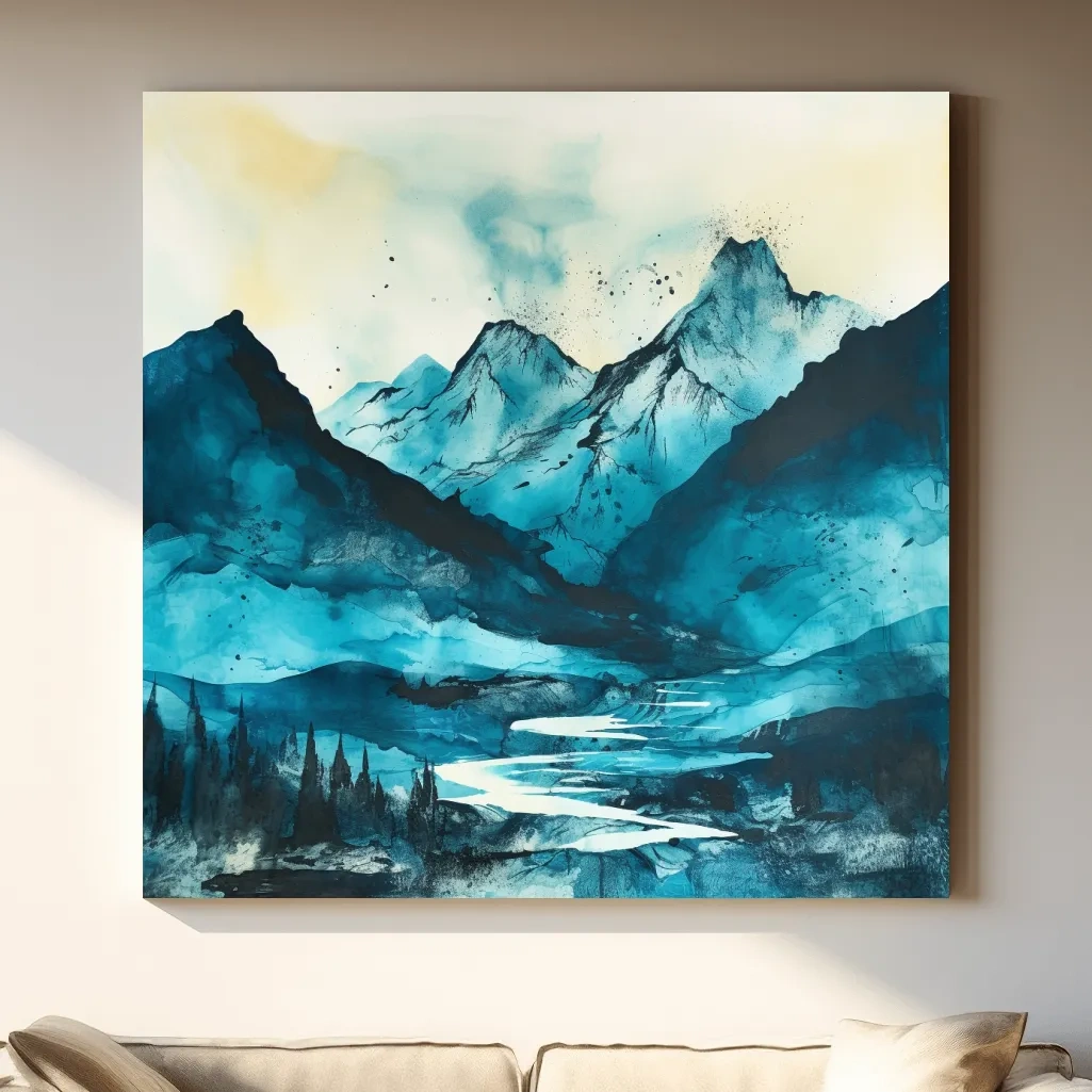 Abstract watercolour art of a mountain landscape