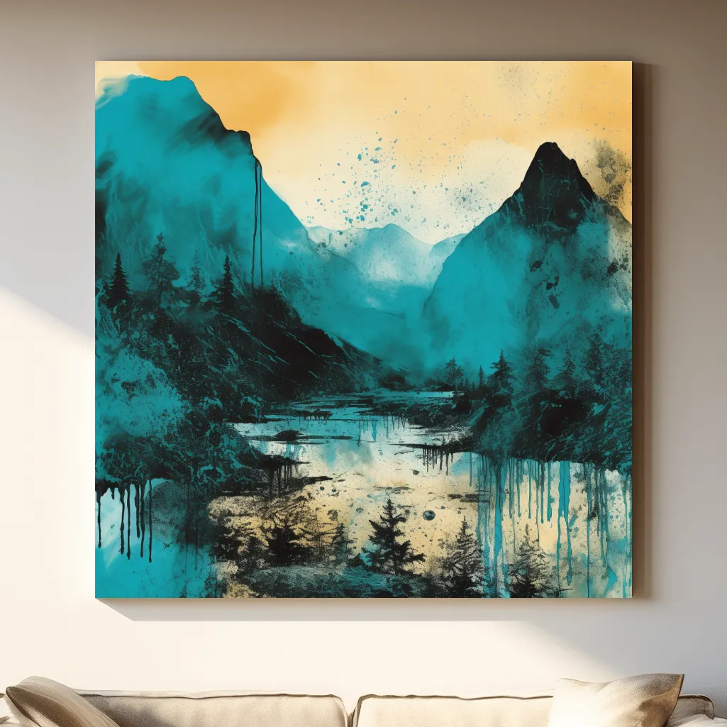 Abstract painting of a mountain landscape