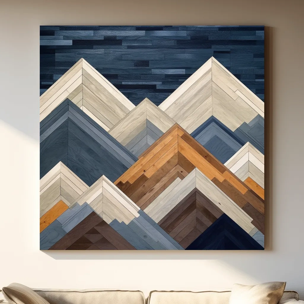 Geometric Wooden Mountain Peaks - Modern Abstract Landscape Wall Art