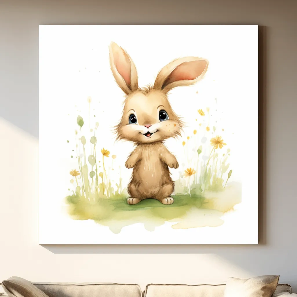 Watercolor painting of a cute bunny rabbit - childrens nursery art