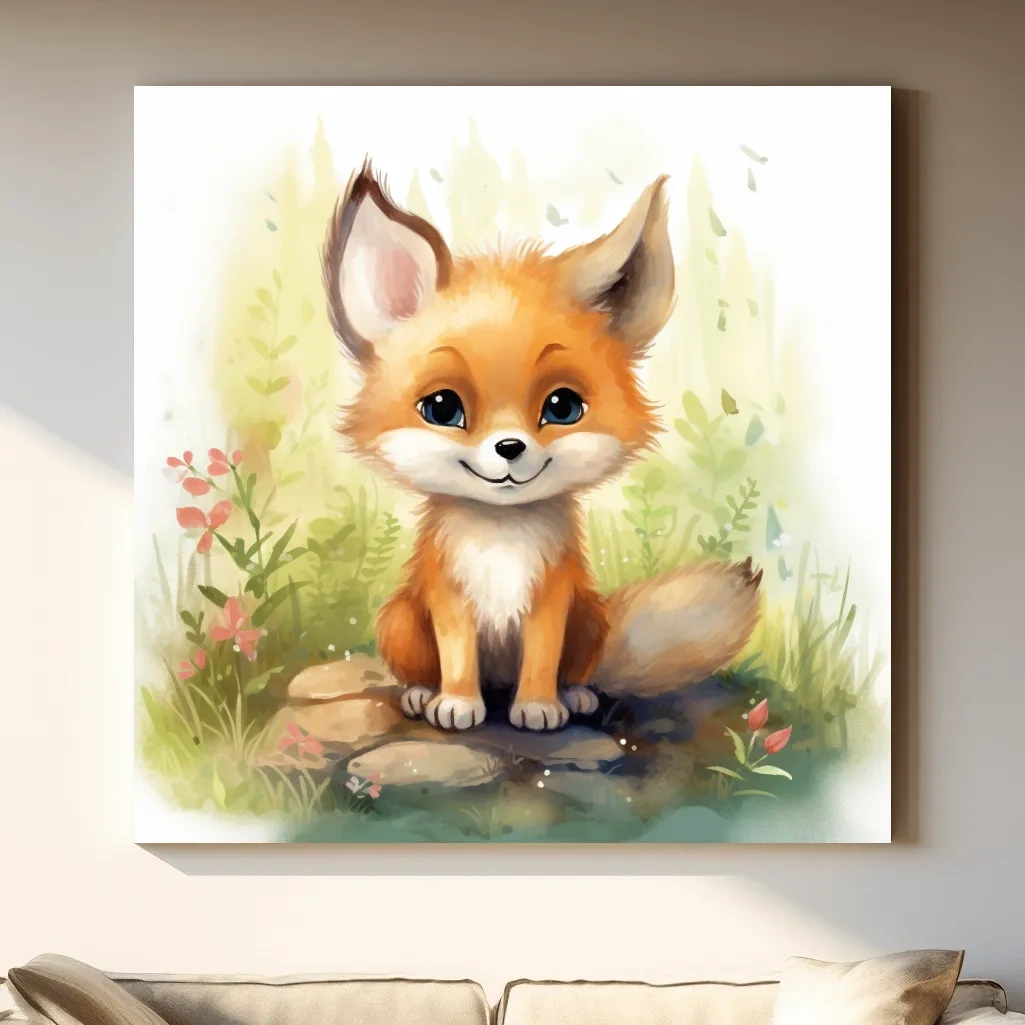 Cute Baby Fox Watercolor Illustration - Woodland Nursery Animal Wall Art