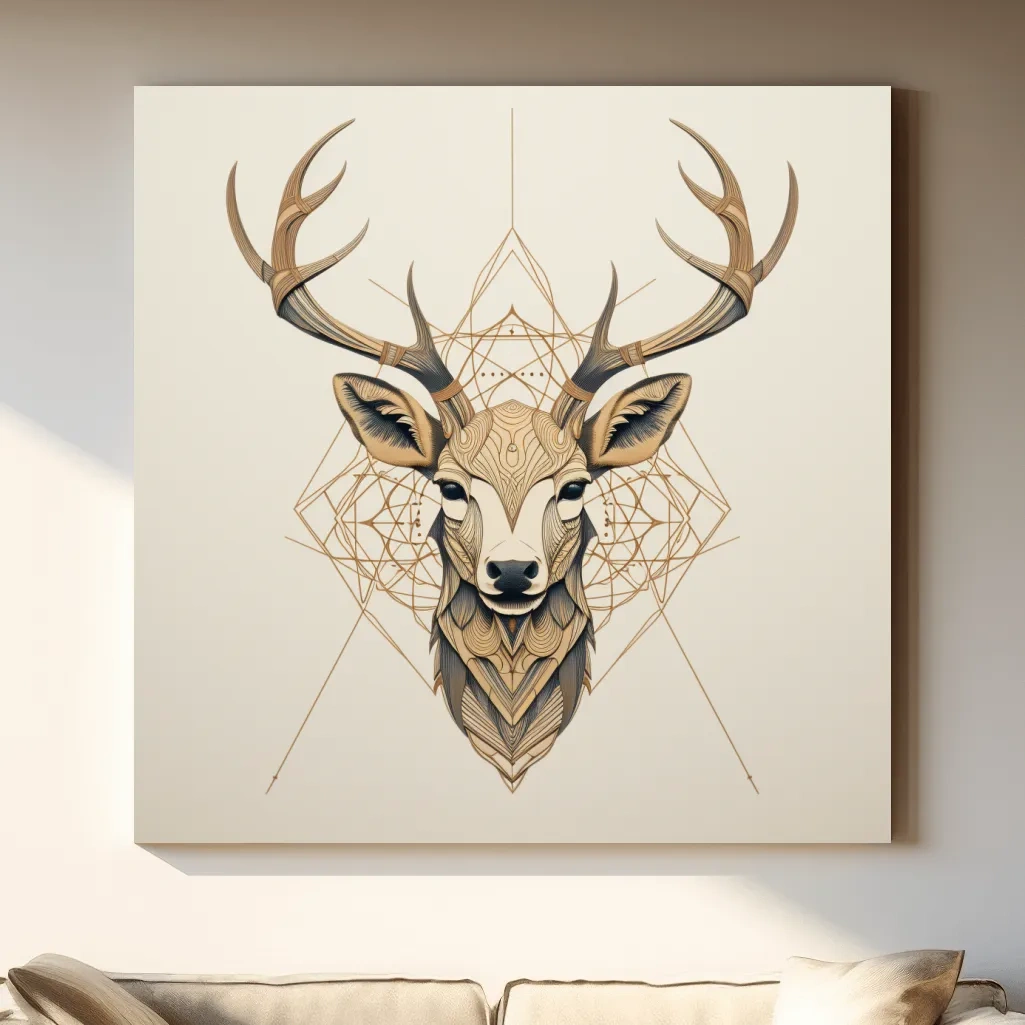 Geometric tattoo style illustration of a deer head