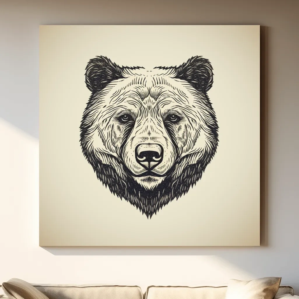 Vintage Grizzly Bear Line Drawing - Minimalist Wildlife Wall Art