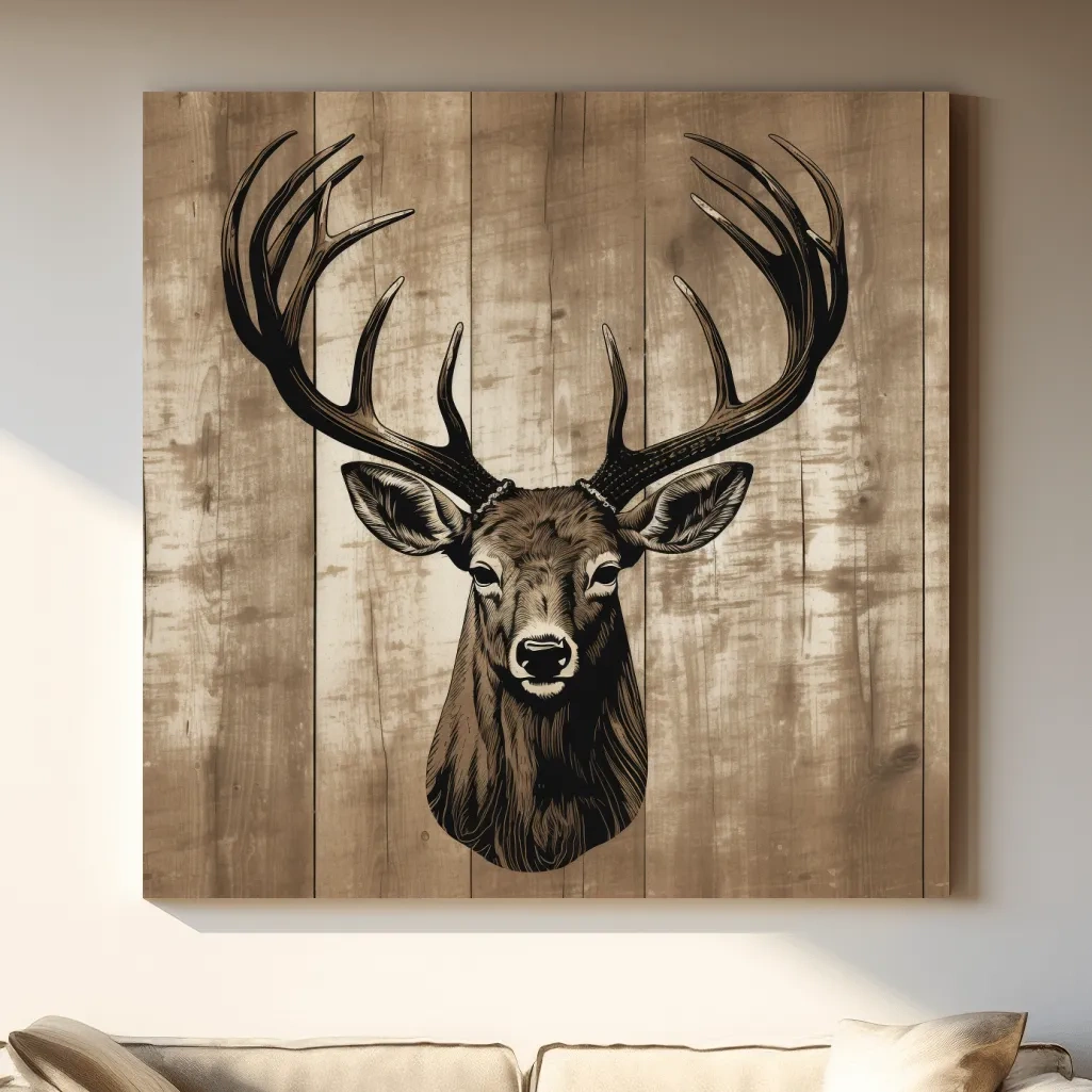 Rustic Stag Head Illustration - Vintage Cabin Lodge Wildlife Wall Art