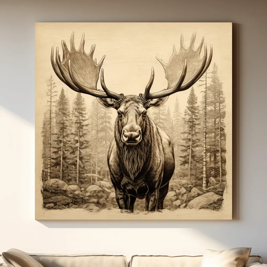 Majestic Moose Portrait Sketch - Vintage Sepia Wildlife Wall Art