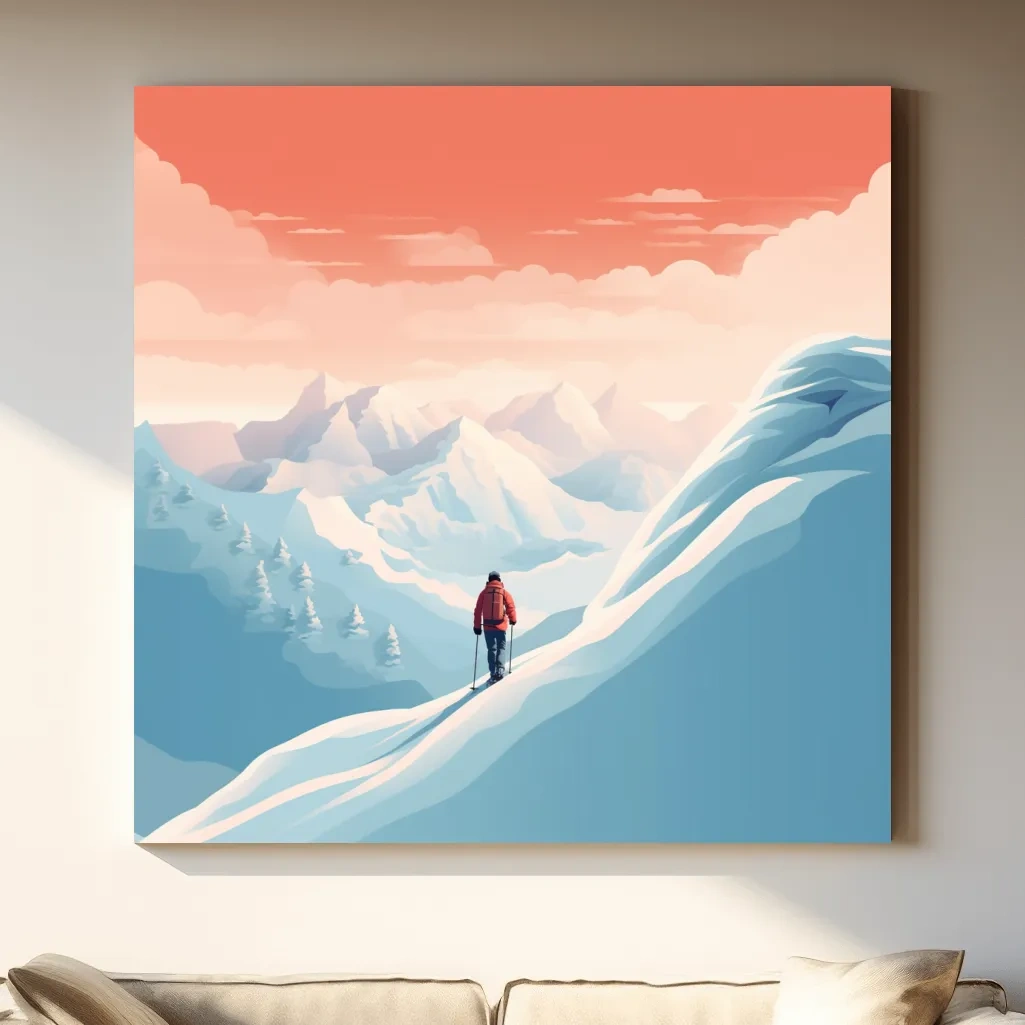 Vector art of a backcountry skier in the mountains