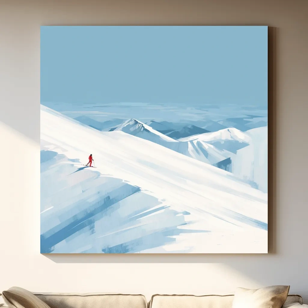Minimalist Backcountry Skier Painting - Alpine Winter Wall Art