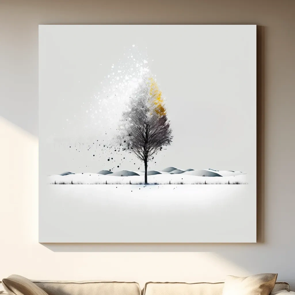 Abstract minimal illustration of a tree in the snow