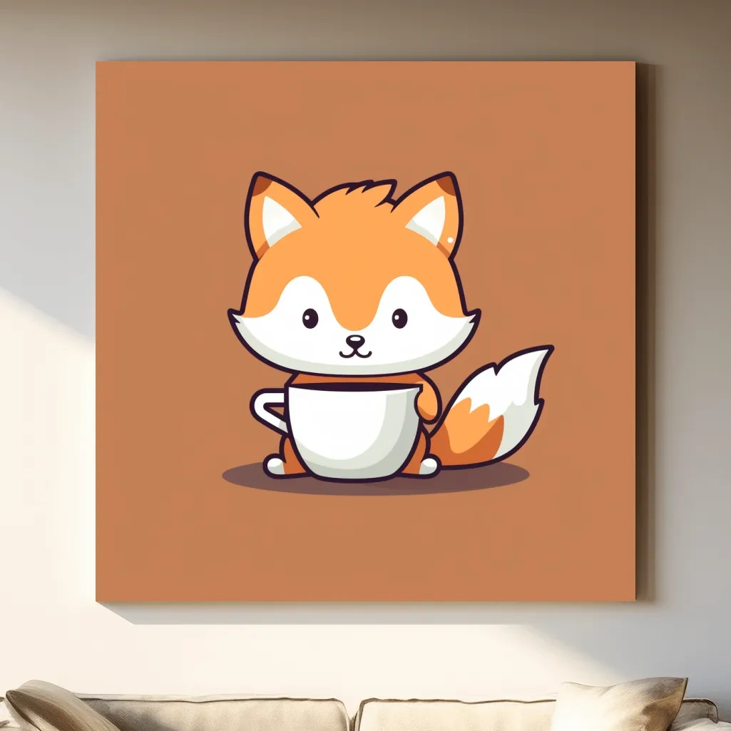 Cute baby fox illustration art, morning coffee