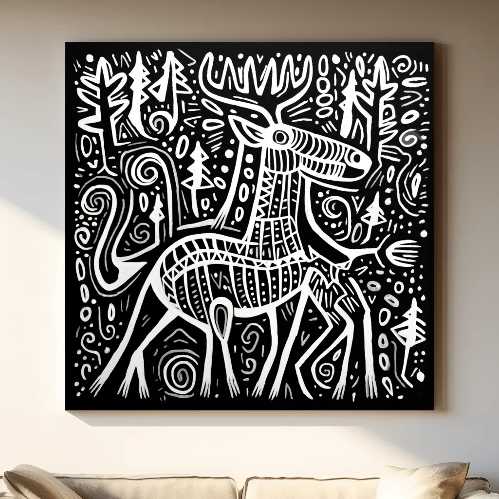 Quirky tribal style moose illustration art