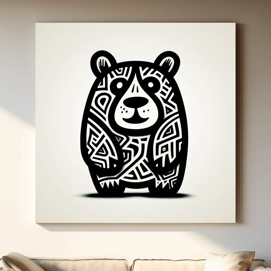 Doodle art illustration, outline of a happy cartoon bear