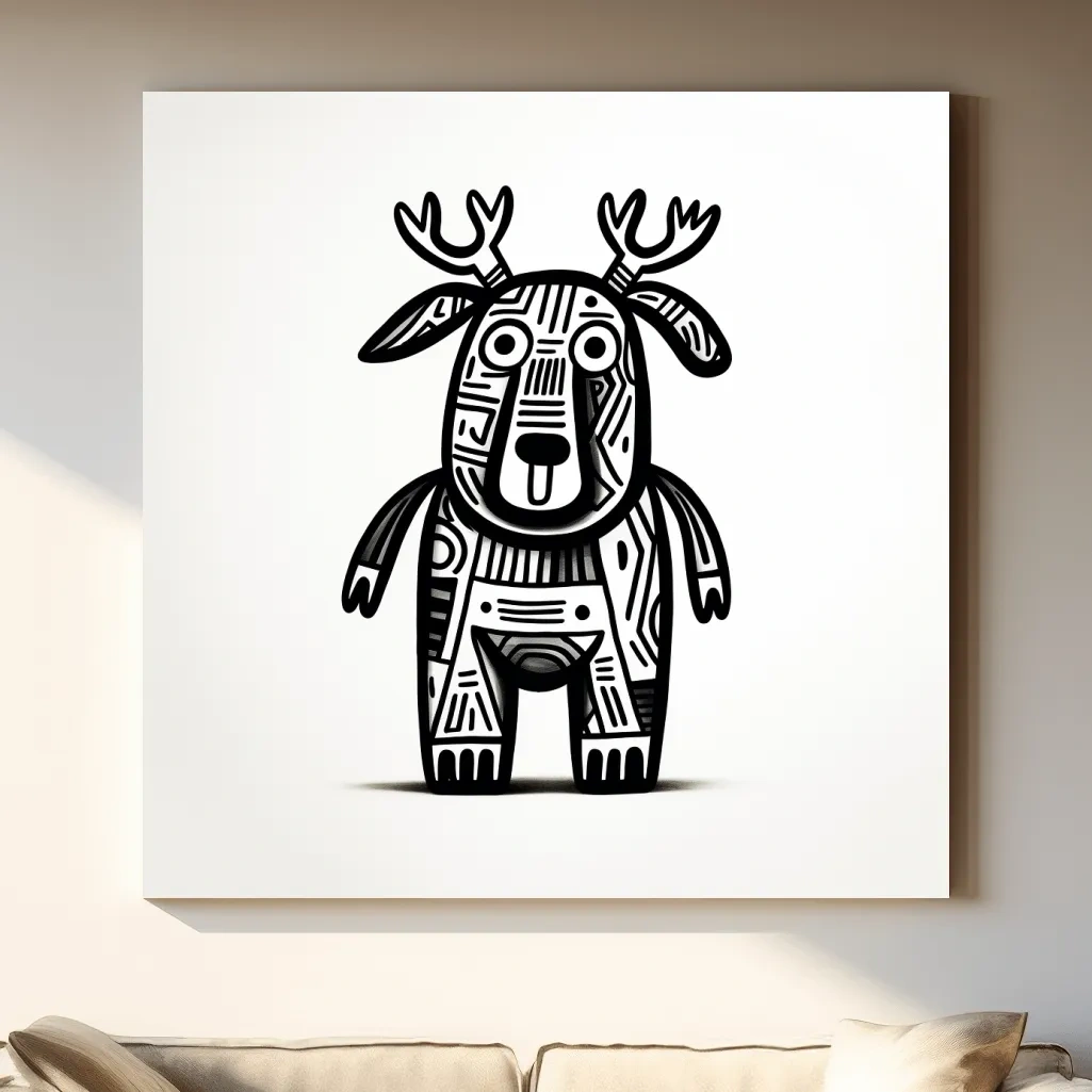 Cartoon deer character, quirky doodle art outline