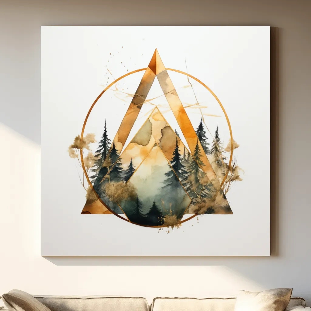 Watercolour forest art, minimal elegant geometric shapes