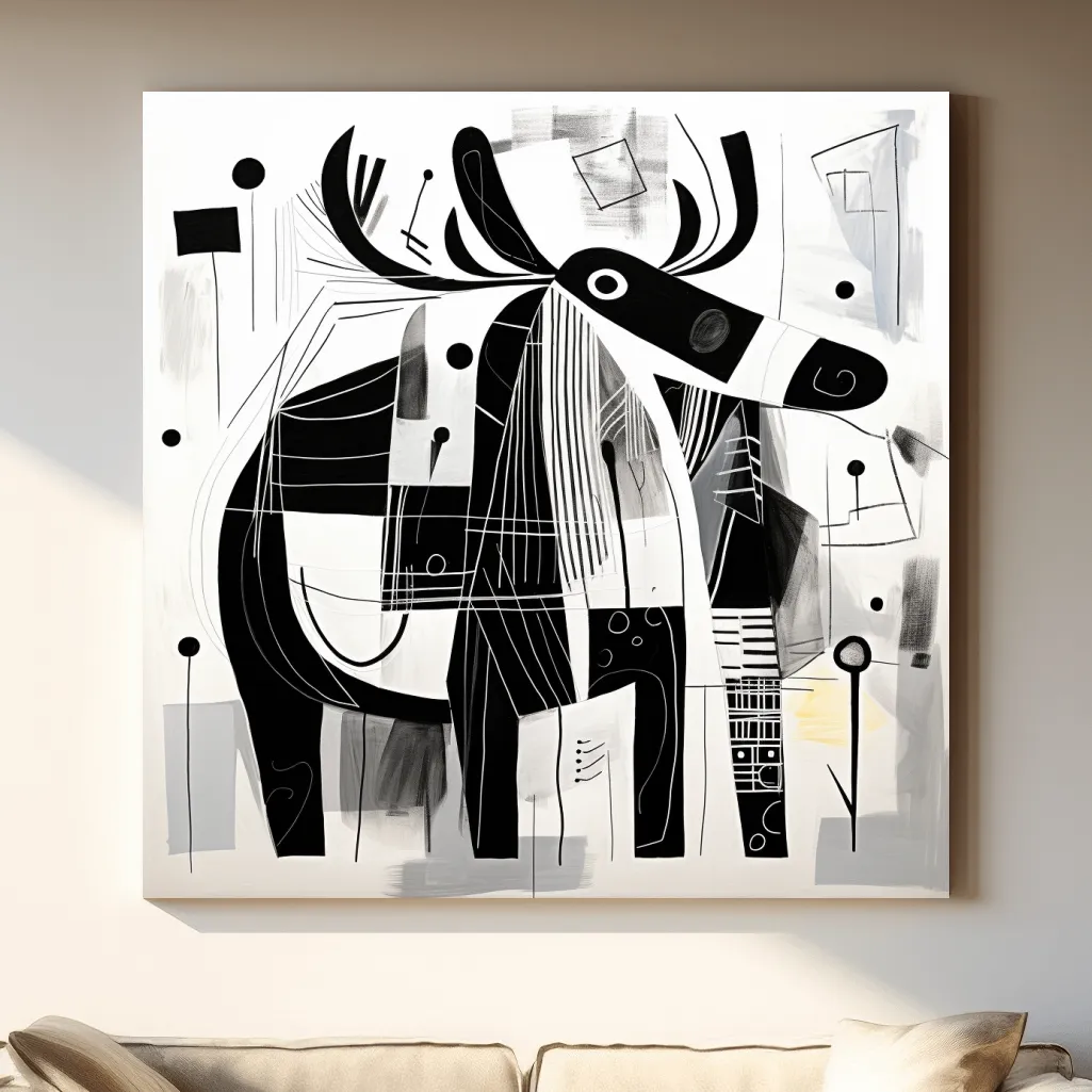 Abstract mid-century style painting of a moose