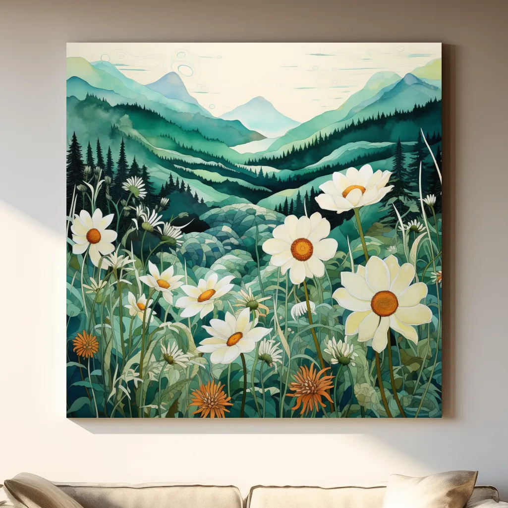 Flowers in the alpine meadows, watercolour illustration