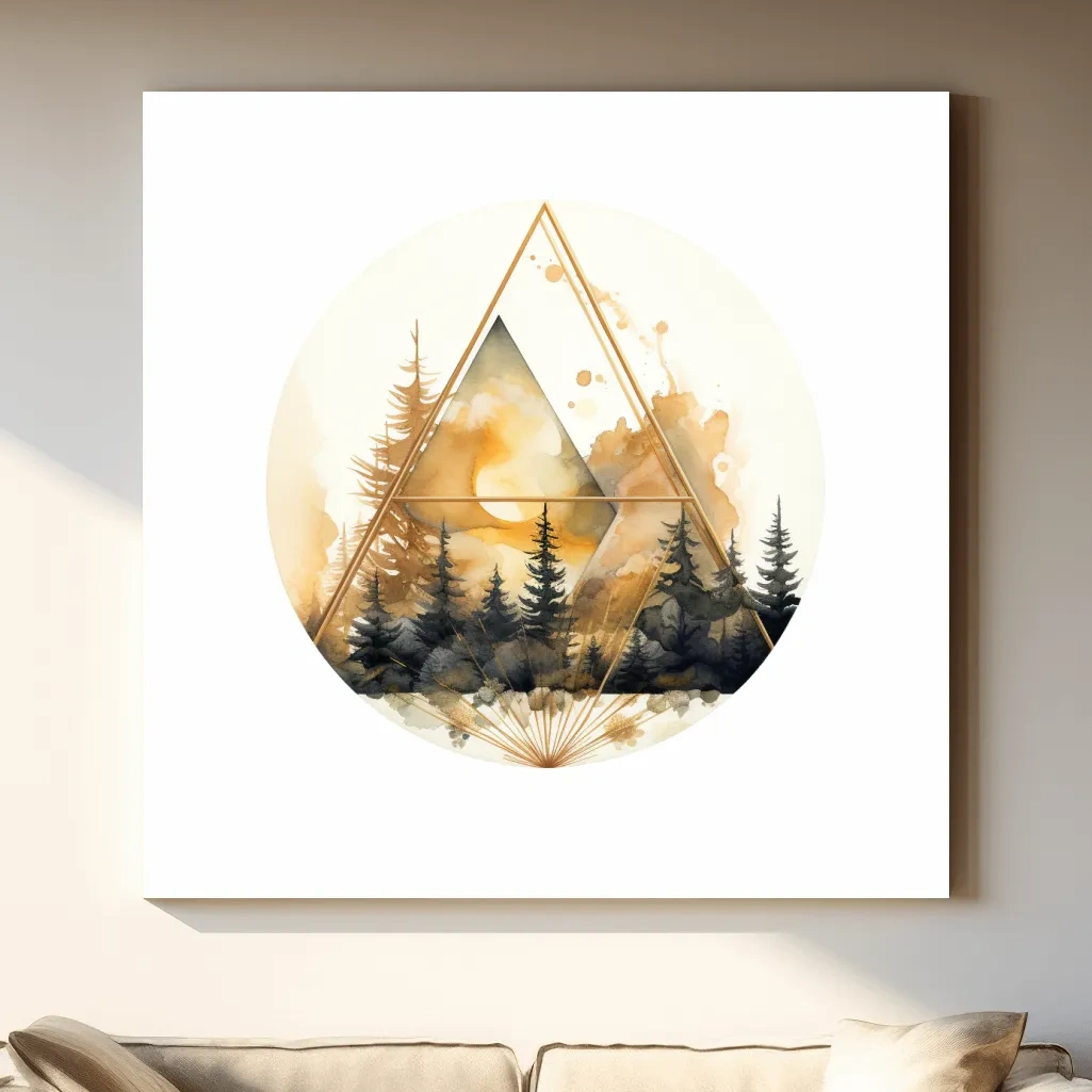 Elegant triangular rustic tree watercolour artwork