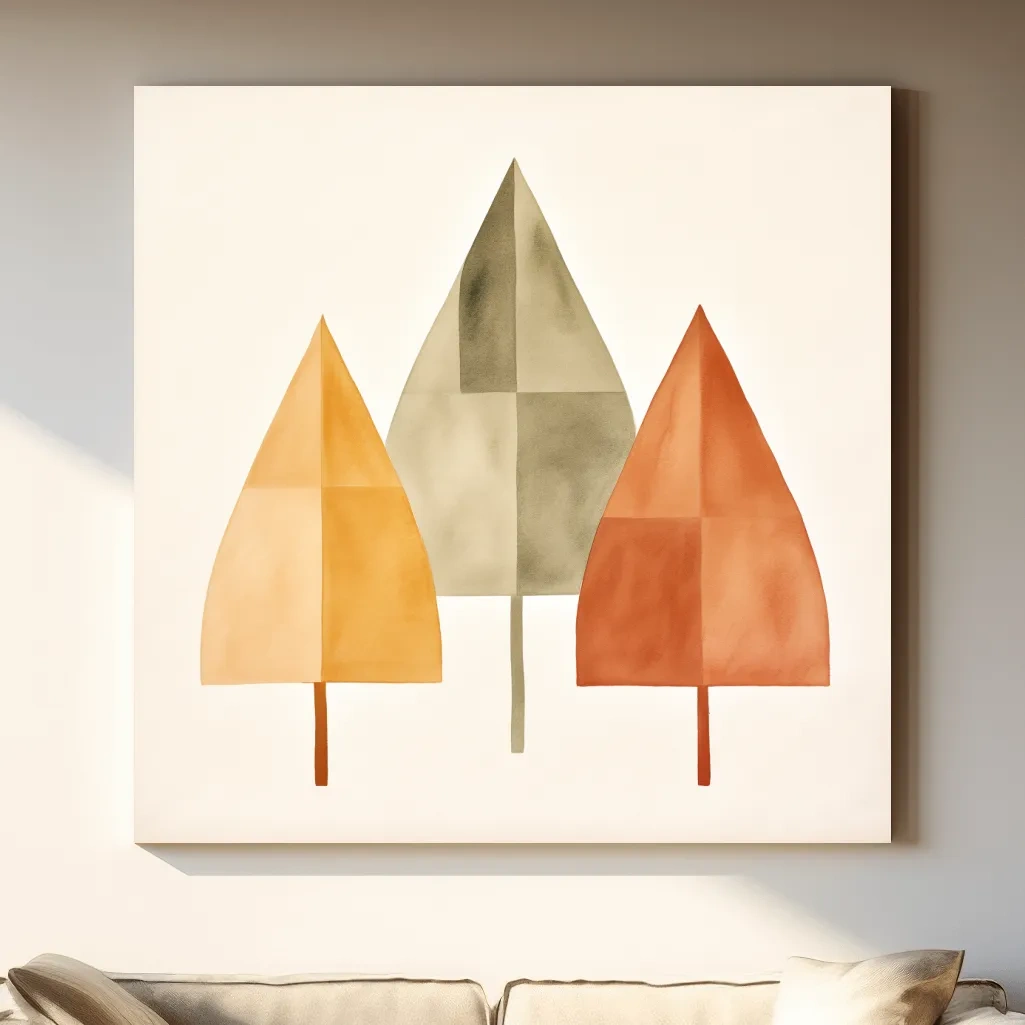 Minimalist Geometric Autumn Trees - Scandinavian Watercolor Forest Wall Art