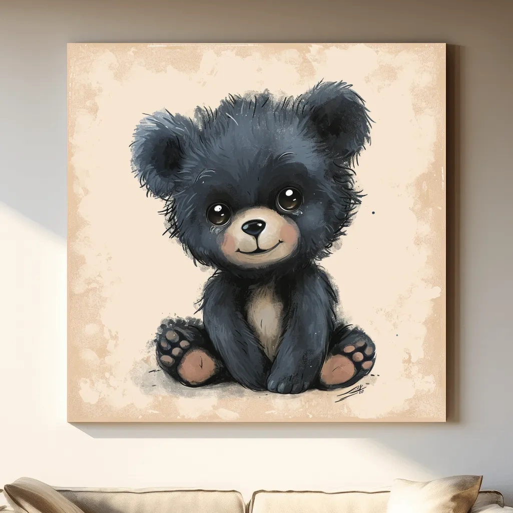 Cute Baby Bear Cub Painting - Whimsical Nursery Animal Wall Art