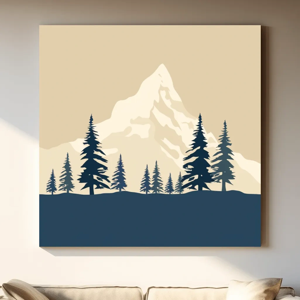 Treeline before the glacier, simple flatcolour 2d rustic mountain artwork