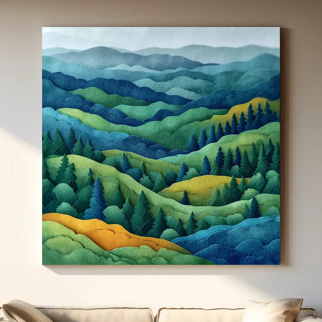 Layered Papercut Mountain Forest Landscape - 3D Effect Wall Art